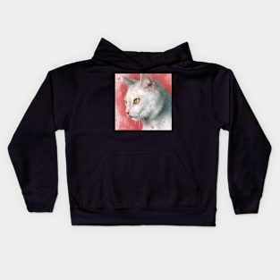 Painting of a Gorgeous White Cat on Peach Shade Background Kids Hoodie